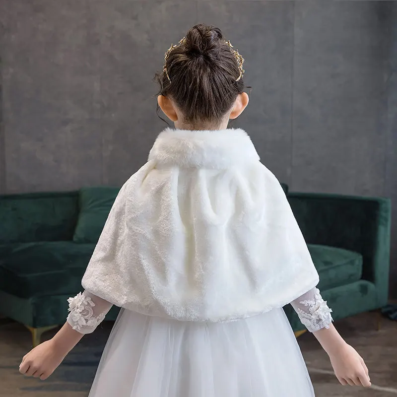 Abrigos de piel sintética para niños y niñas, chal cálido para boda, vestido de fiesta, capa Bolero, Invierno