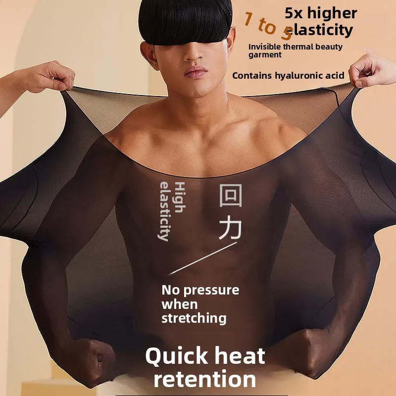 

Men's Thermal Underwear Set Ultra-Thin Invisible Heating Mask Base Layer irt Large Size High Elastici Sl Bot irt