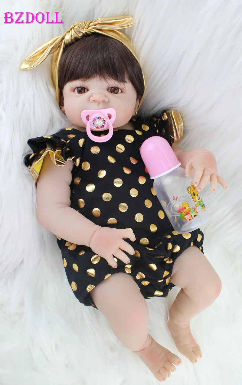 55cm Full Silicone Body Reborn Baby Doll Toy Realistic Newborn Princess Babies Doll With Earring Girl Brinquedos Bathe Toy