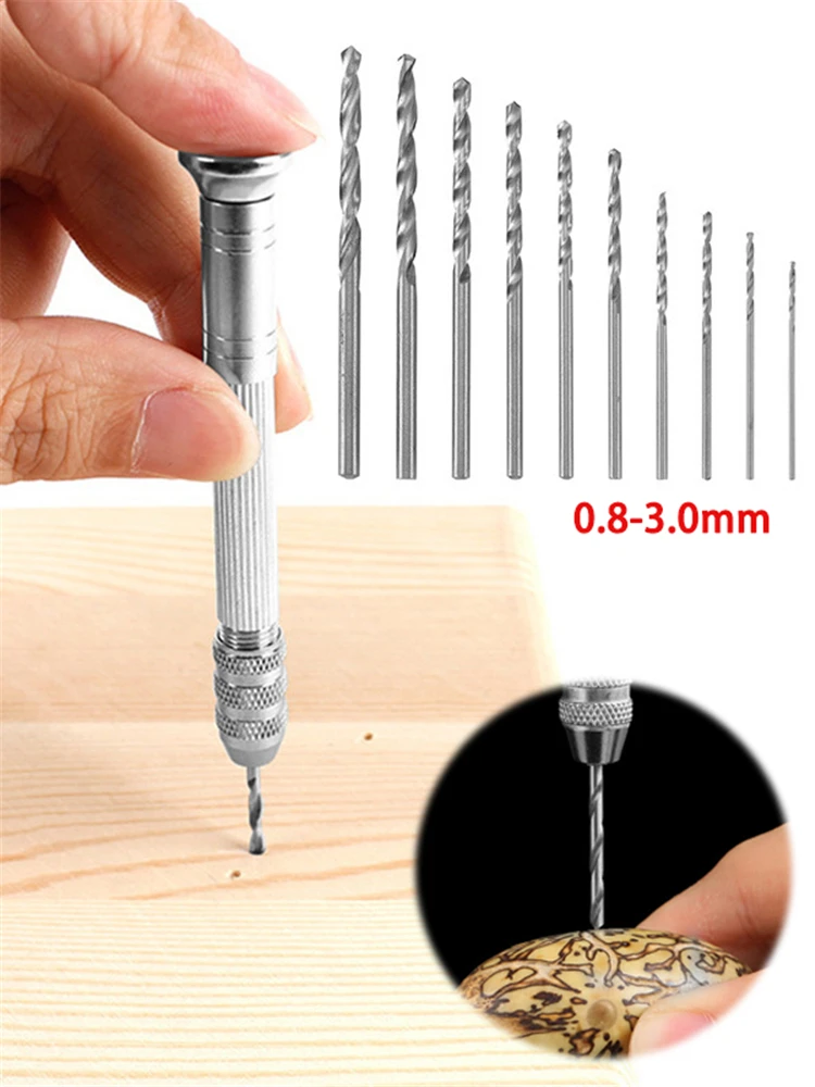 Mini Micro-Handboor Set Houtbewerking Boren Diy Carving 0.8-3.0Mm Hss Draai Handleiding Boor Sieraden Gat Maker Gereedschap