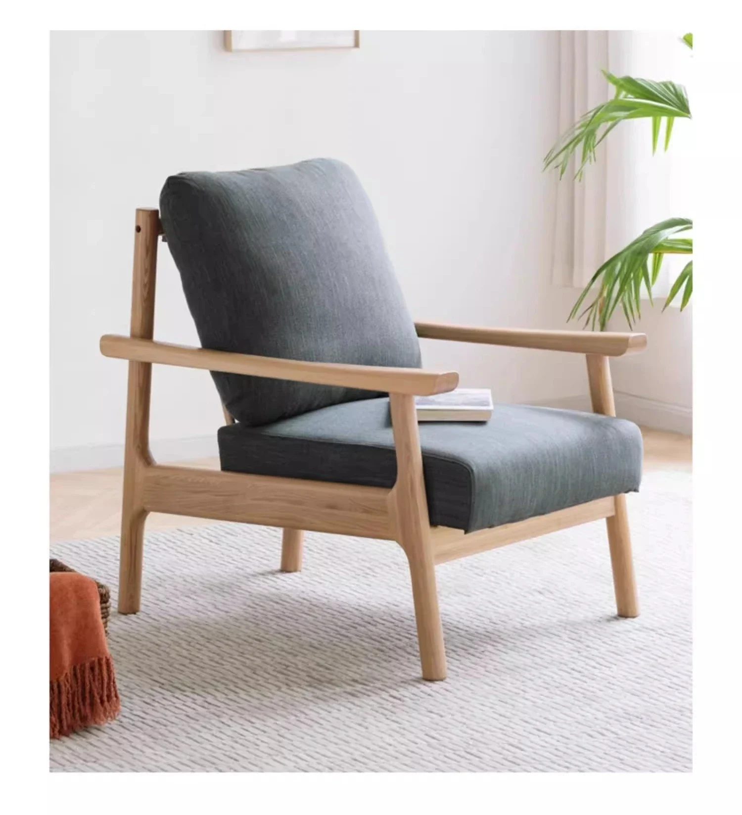 Sofa chair single all solid wood balcony small apartment leisure chair