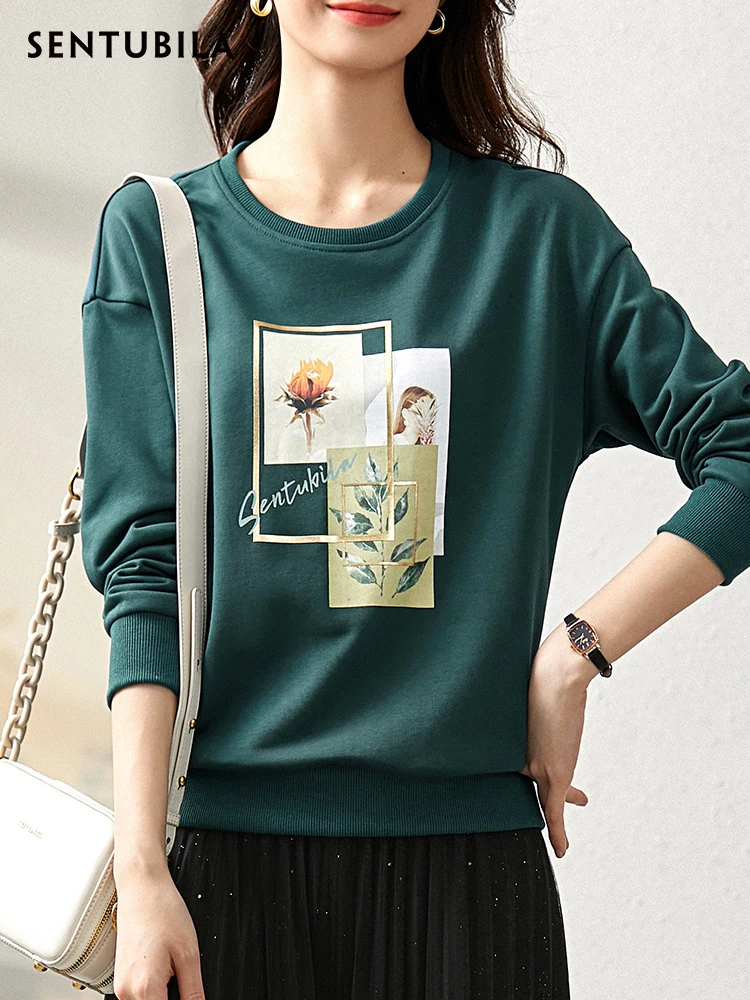 SENTUBILA Printed Pullover Round Neck Sweatshirts Women Fashion 2024 Spring Autumn New in Hoodies & Sweatshirts 113A37420X