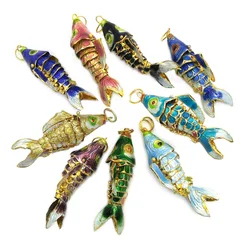 5pcs Wiggle Like Real Fish Chinese Cloisonne Mixed Colors About 45mm White Blue Green Carp Fish Necklace Pendants