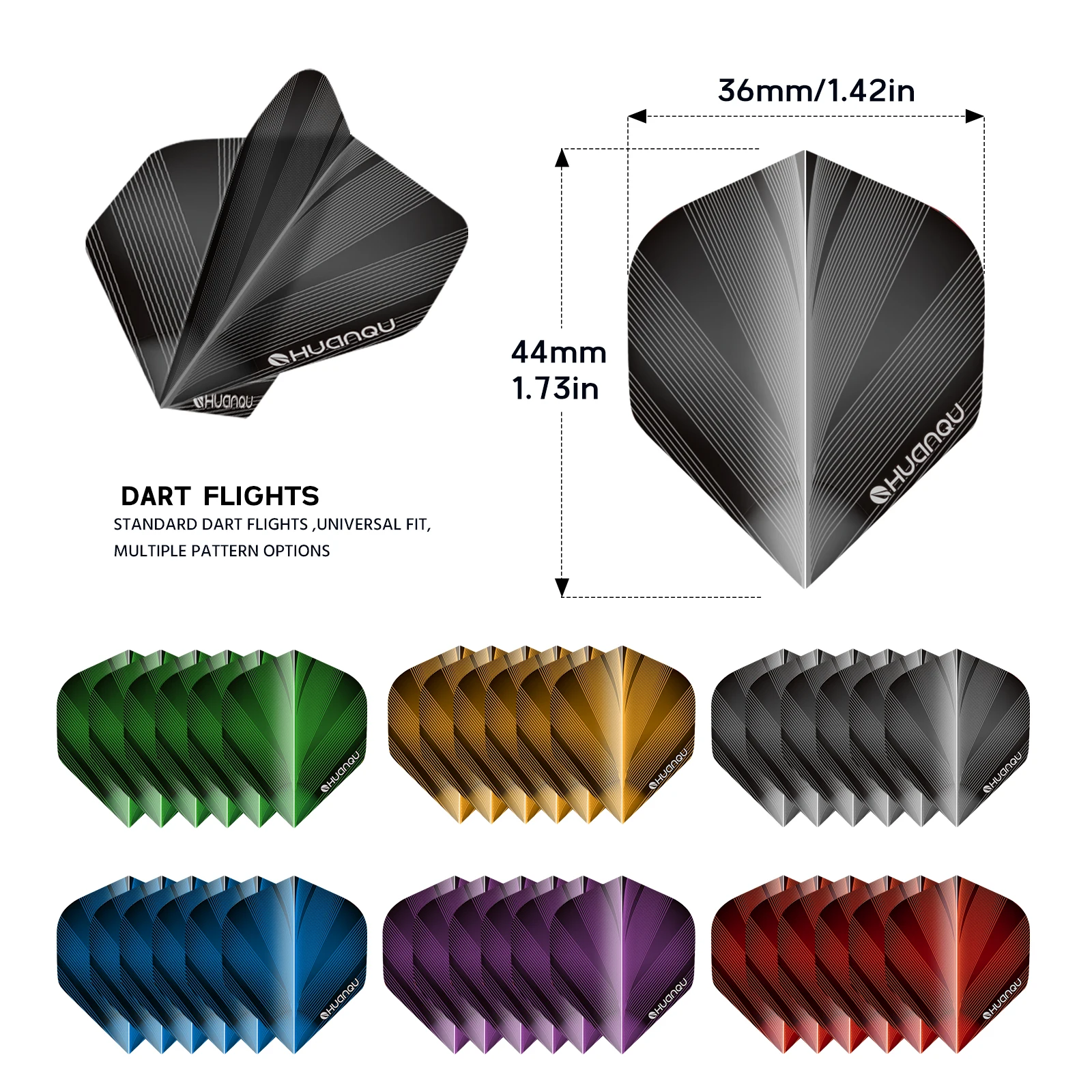 HUANQU 72PCS Darts Set 36 Dart Flights + 36 Clear Dart Shafts 2BA Universal Thread Stems for Steel Soft Tip Darts