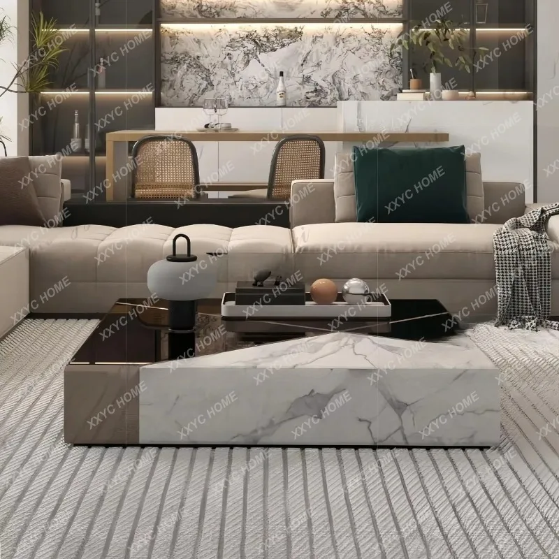 XX light luxury silver mirror coffee table modern high-end mansion living room home artistic square