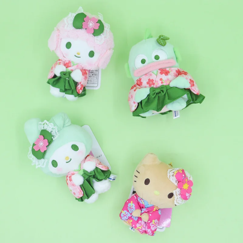 Peluche Suave de 12cm de Hangyodon My Melody con Kimono de Flor de Cerezo y Matcha, Colgante Decorativo para Bolsos, Llavero Adorable, Regalo para Niñas