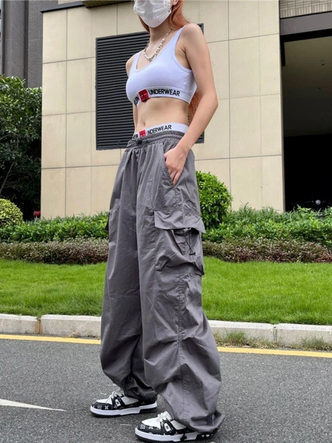 Y2K pantaloni Cargo donna Streetwear anni 90 pantaloni larghi a gamba larga dritti 2024 pantaloni sportivi Oversize con tasche grandi da jogging primaverili AliExpress