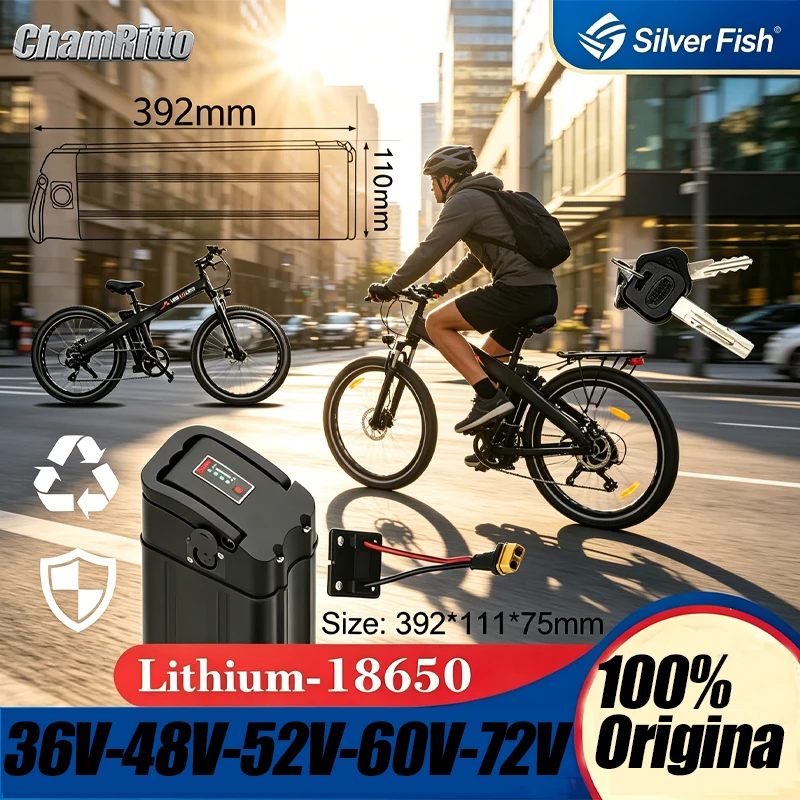 

Electric Bicycle 48v Titanate Frame Fahrrad 52v 20 30 40 50ah 1000w Lithium Batterie 60v eBike 72v SilverFish Accu 3000w Battery