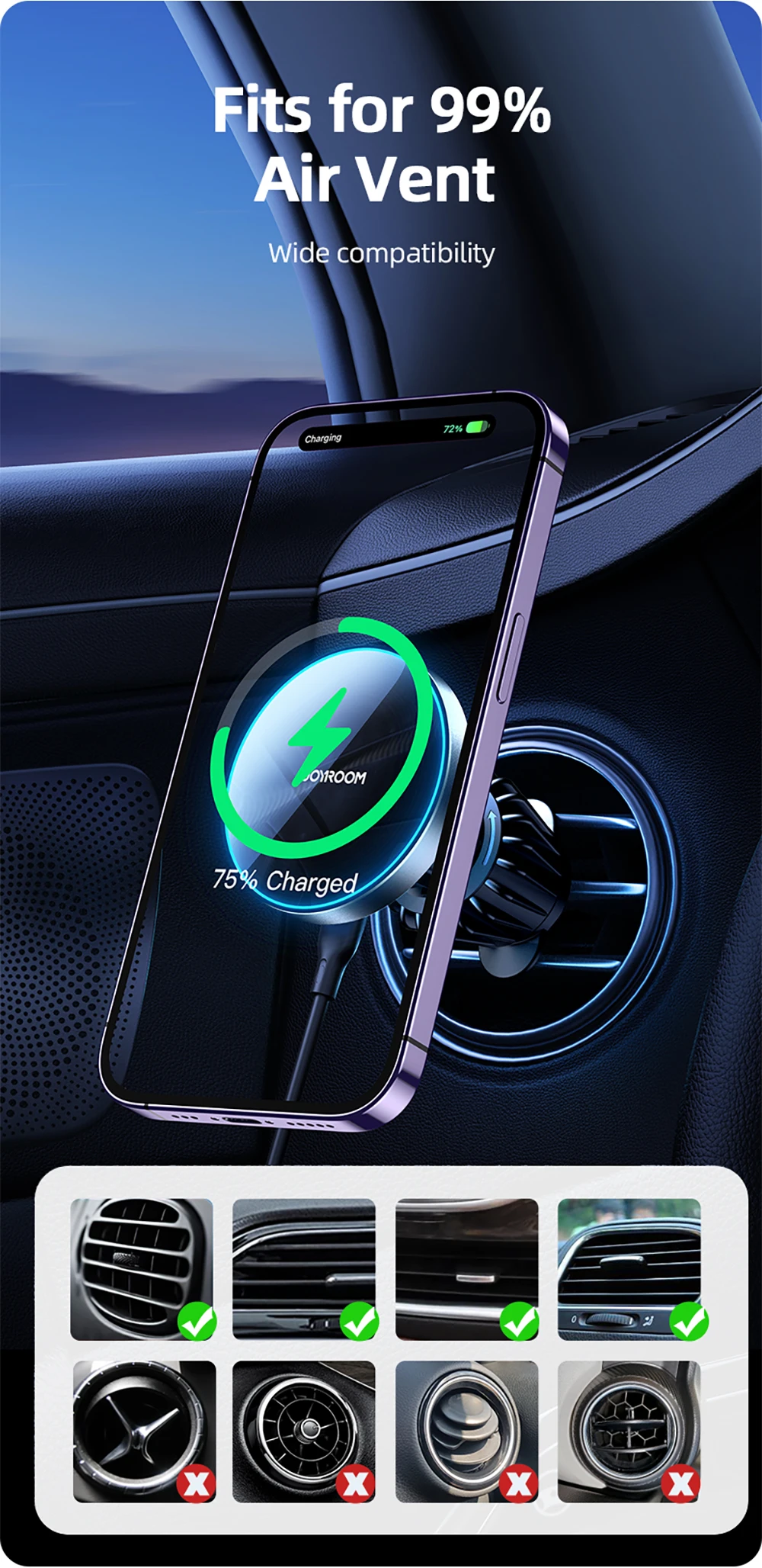 Joyroom magnetischer Autotelefon halter 15w kabelloser Lade telefon halter Auto-Entlüftung sclip Telefon halterung für iPhone 12-15 Serie – Detail 12