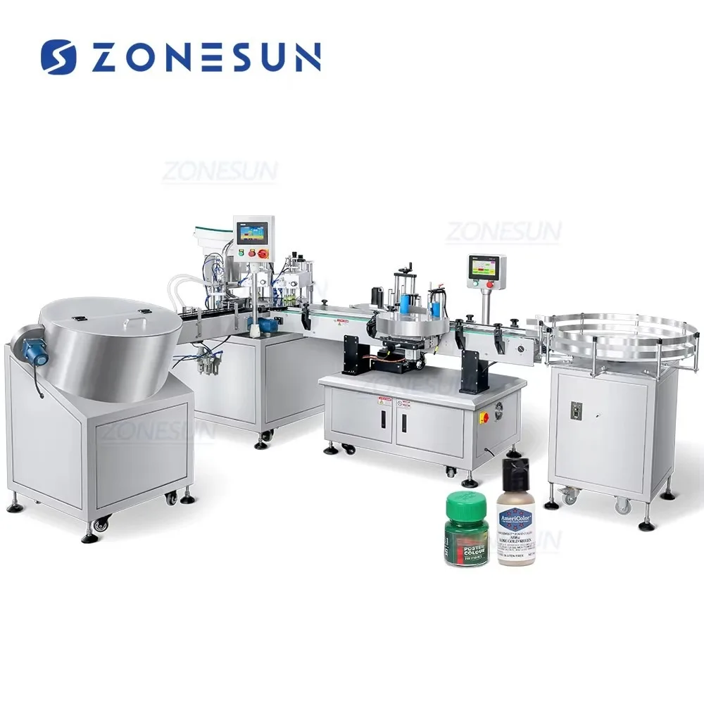 ZONESUN ZS-AFCL5 Full Automatic Servo Gear Pump Liquid Pigment Solvent Filling Capping Labeling Machine High Precision