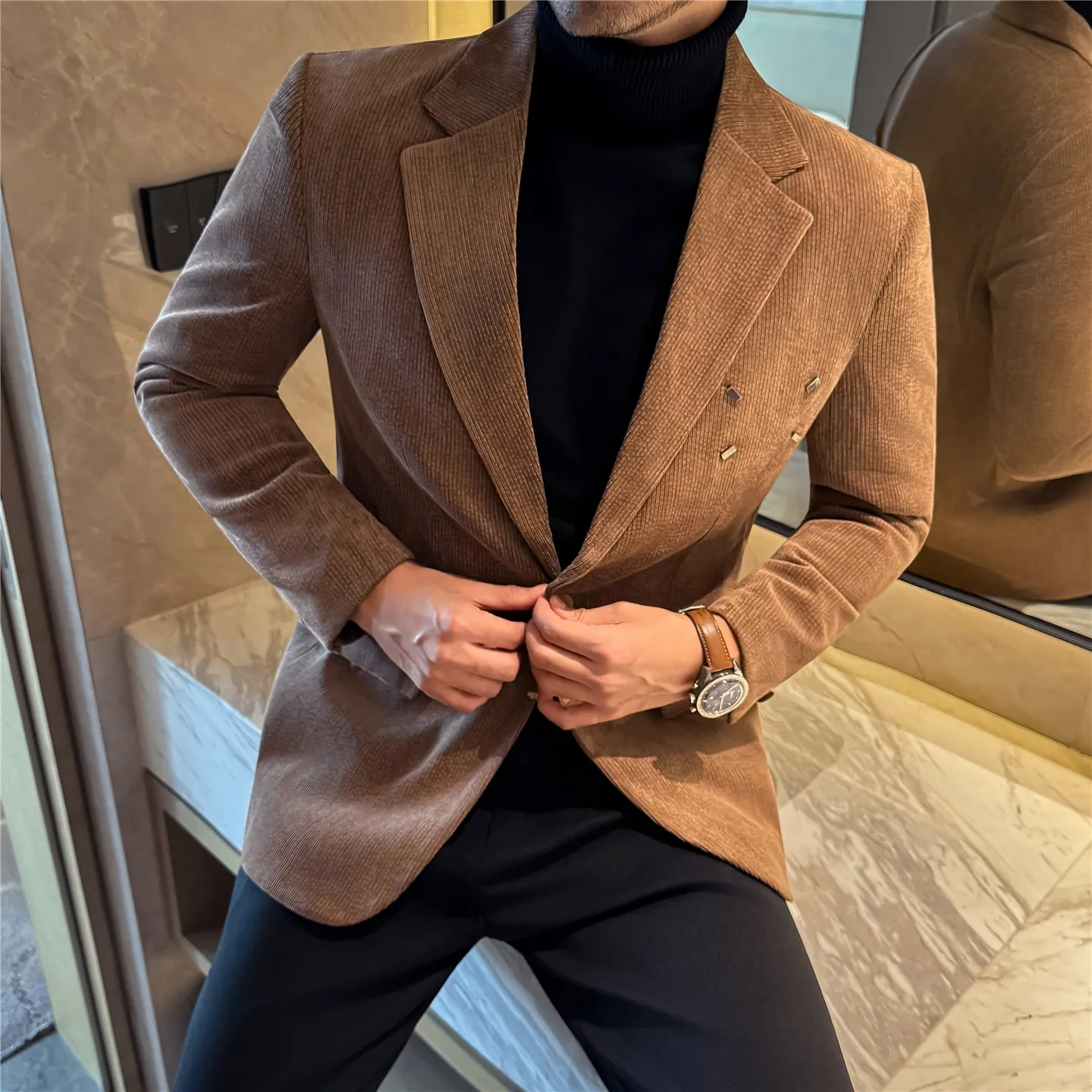 

Men's Thick Corduroy Blazer | Metal Decor Design | Casual Business Single Breasted Suit Jacket