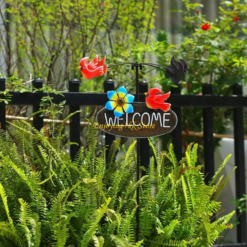 

Q1JB Металлический знак приветственный знак птицы для бабочки цветочные ветры Спиннер Ветряная мельница для дома на открытом