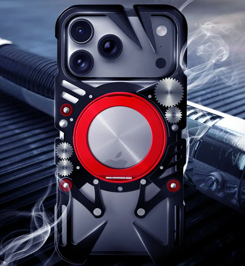 

Zimon Luxury Armor Metal Aluminum Phone Bumper For Iphone 16e 17 16 Pro Max Plus Cover Mechanical Purely Handmade Skull Case