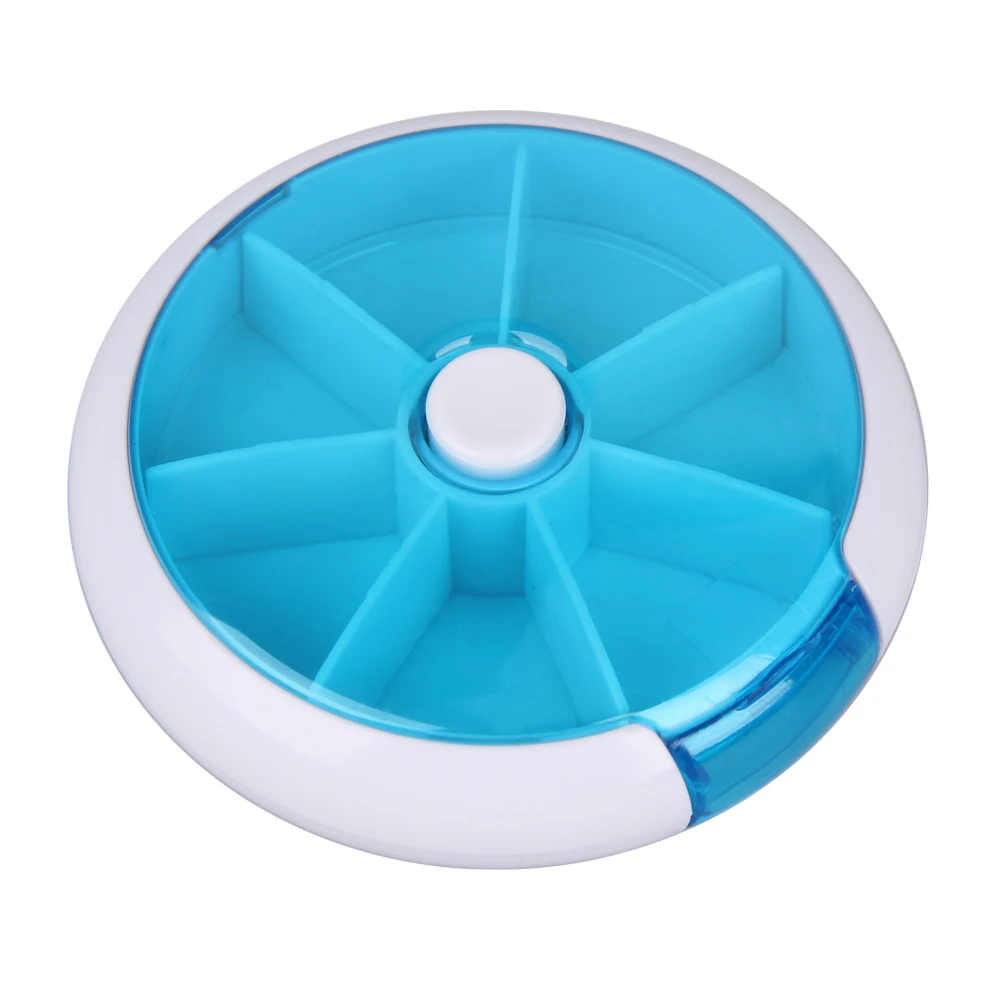 Portable Rotating Round 7 Compartment Pill Case Box Medicine Holder