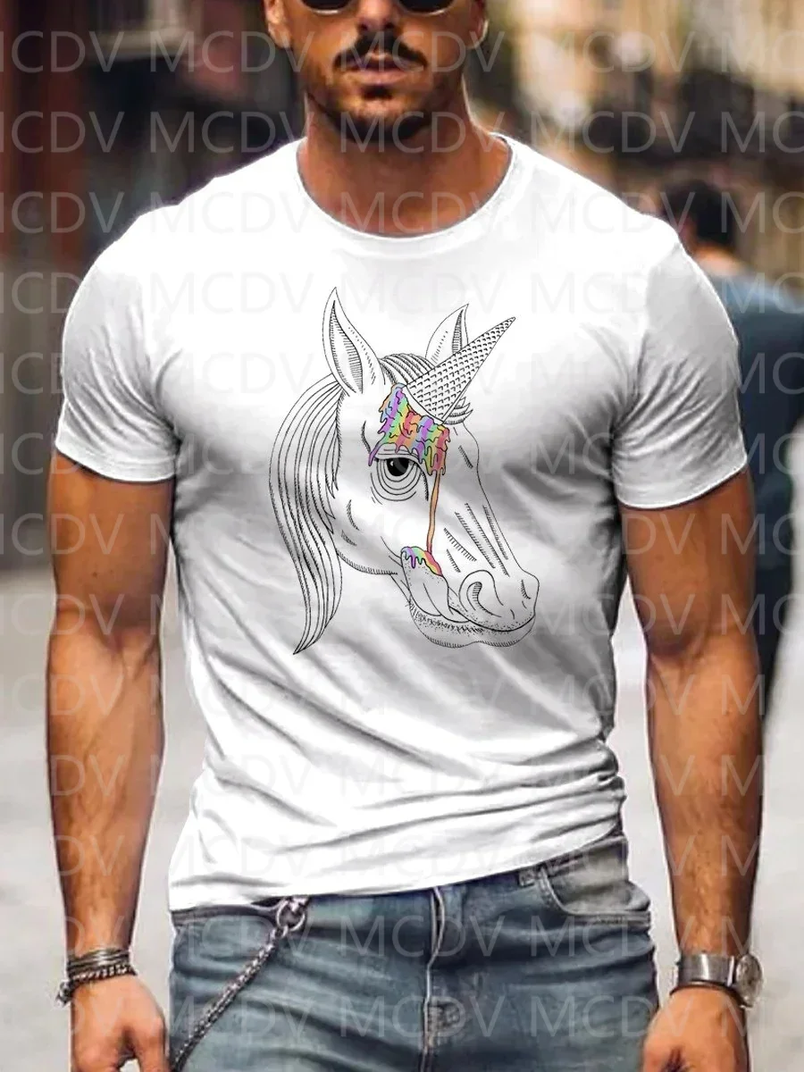 Kaus musim panas motif 3D pelangi So Melty, T-Shirt motif es krim Unicorn mencair lezat