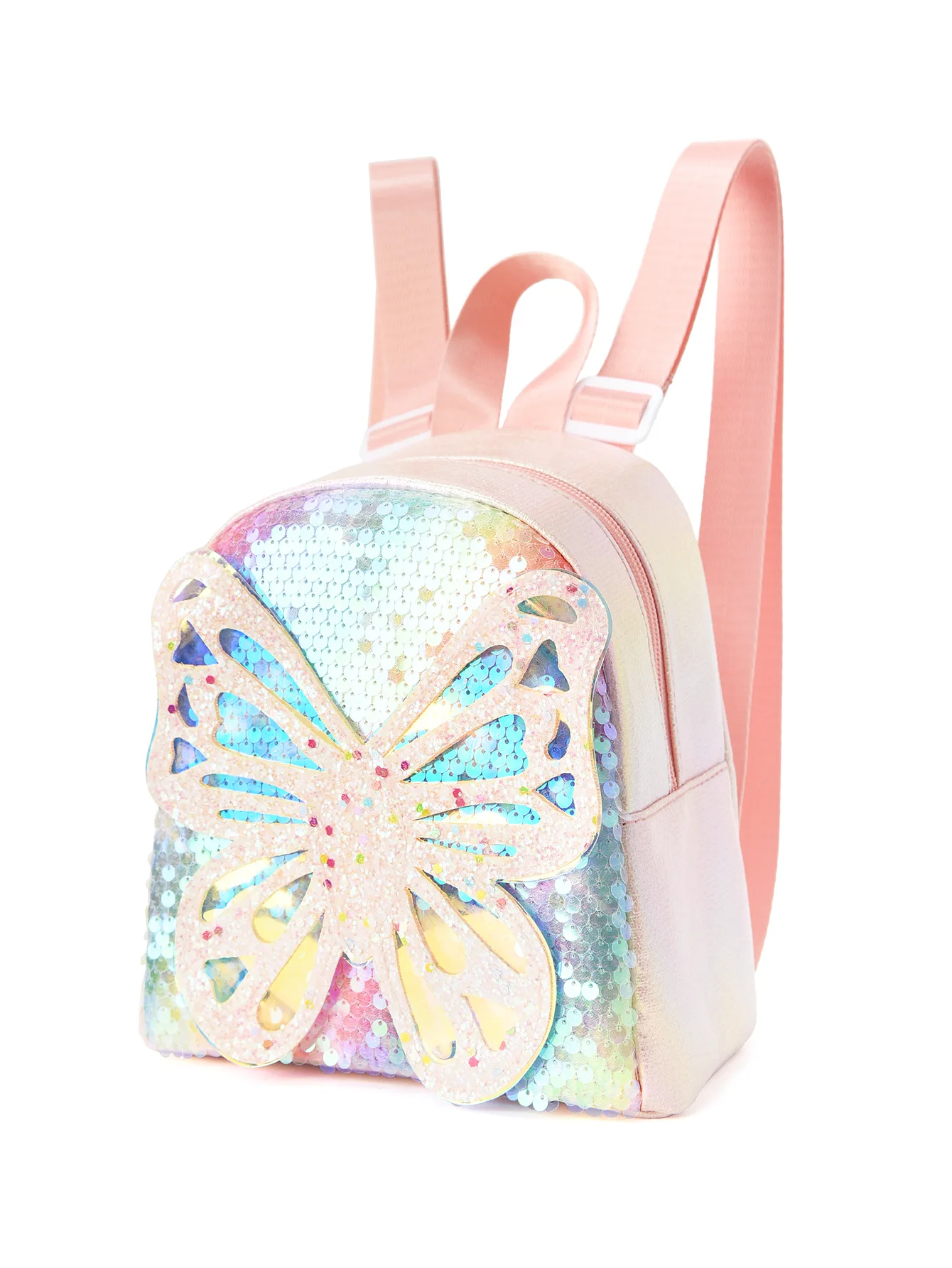 Girls Cute Pink Sequin Butterfly Backpack Mini Schoolbag