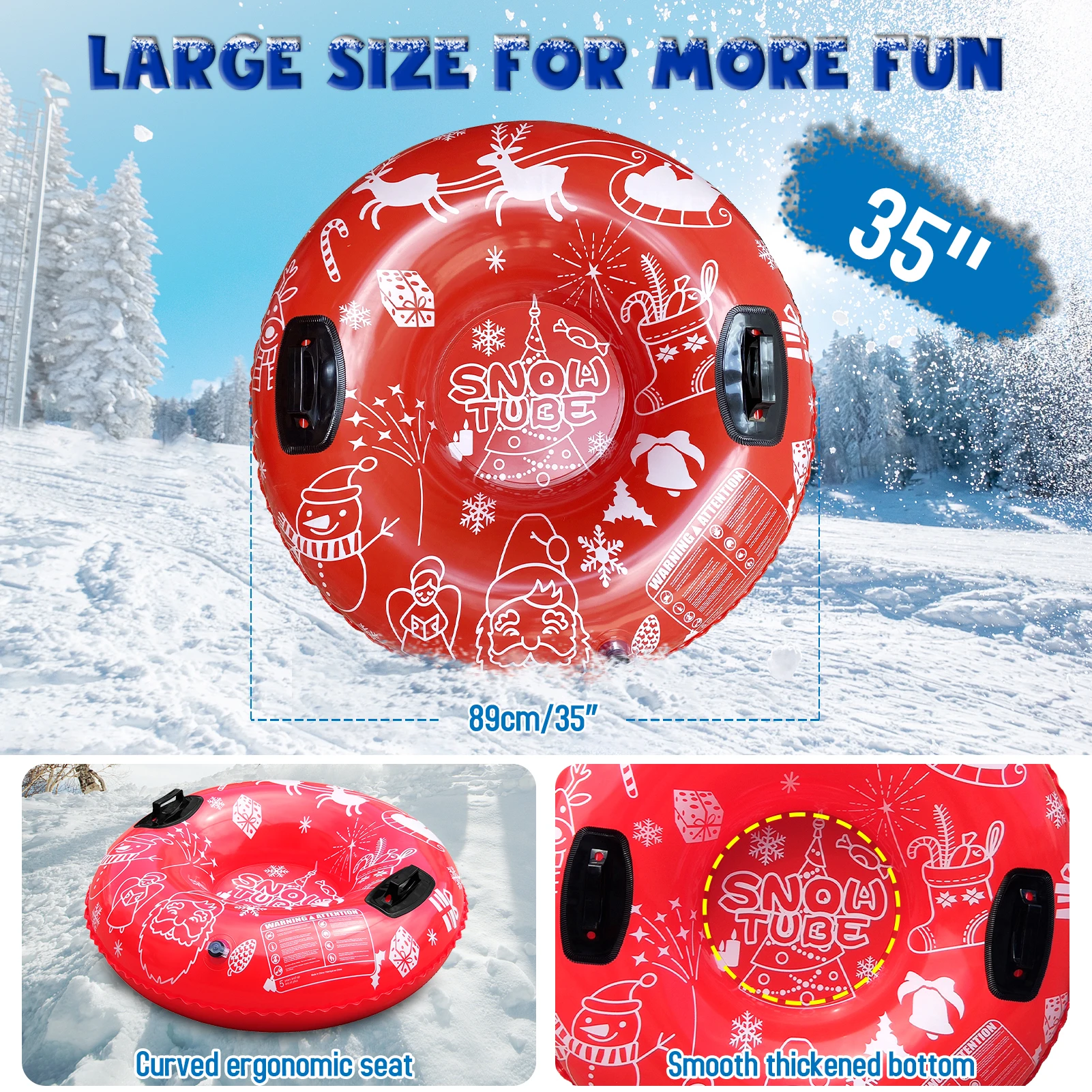 96/120cm Snow Sledge Inflatable Ski Ring PVC Sledding Tube Thicken Snow Tubing Winter Snow Tube with Handle Skiing Accessories