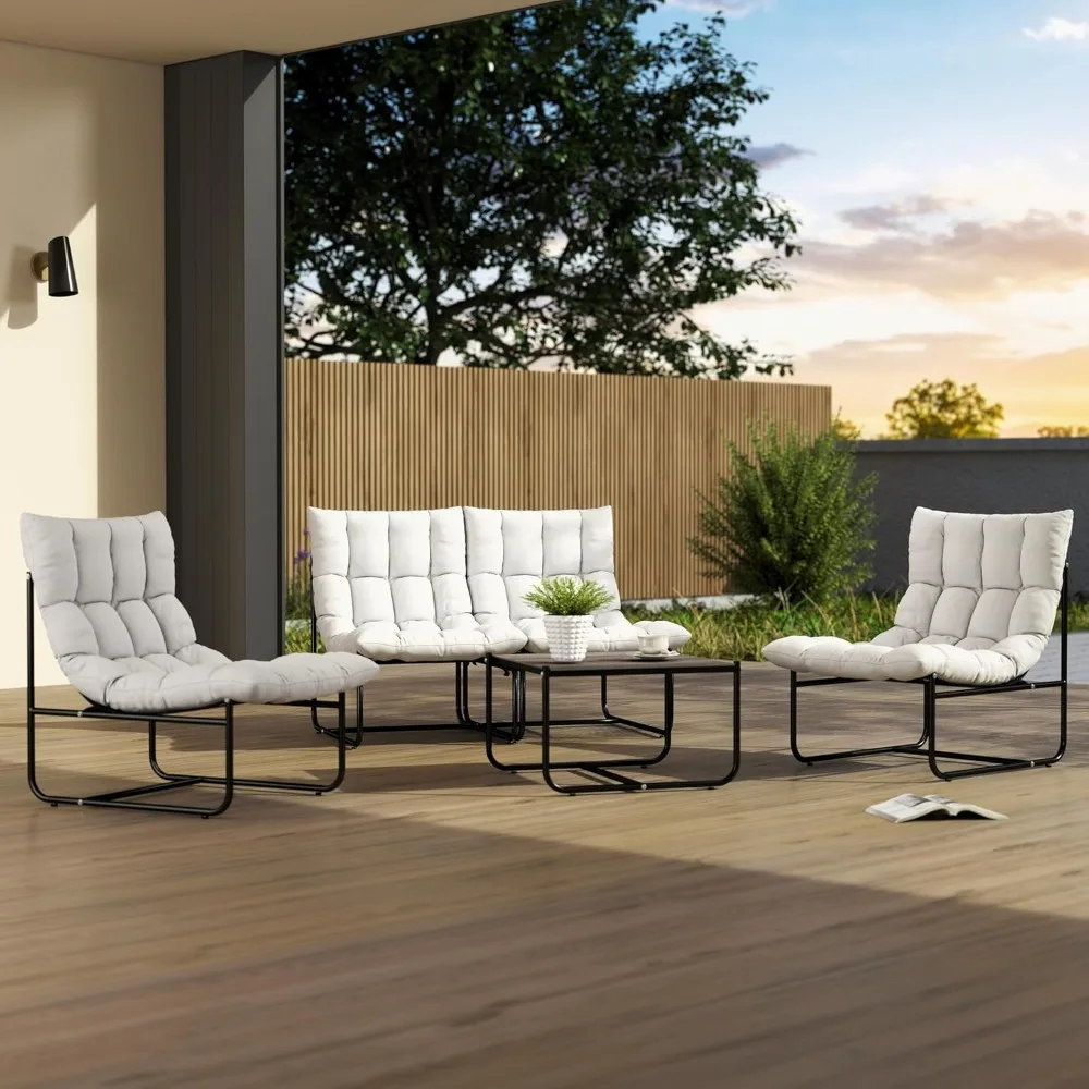 

Sectional Outdoor Furniture, Patio Couch Set with Cushion, Modern Patio Conversation Sets with Table, Outdoor Sofa Set for Balco