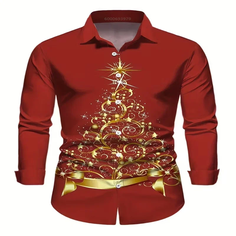 

Мужская рождественская красная рубашка с длинными рукавами, осенне-зимняя праздничная одежда, дизайнерский дизайн, большие размеры 6XL