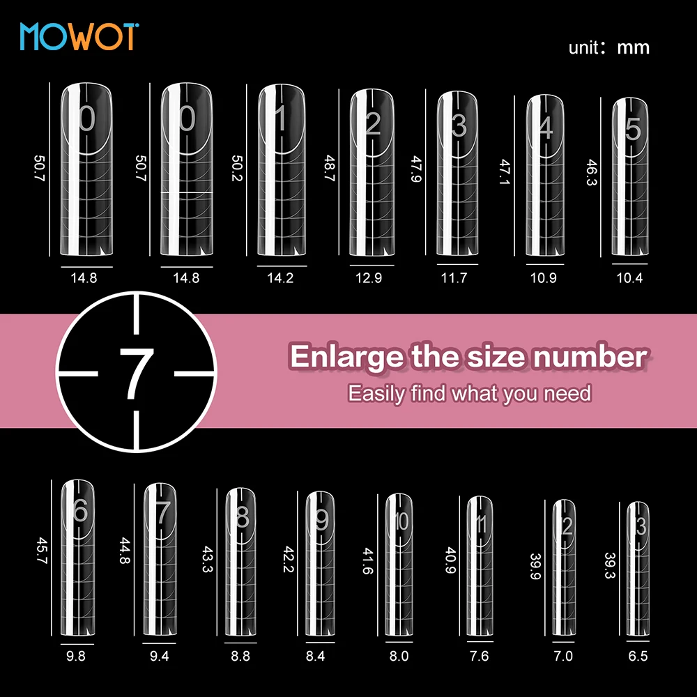 MOWOT 140pcs Square French Dual Nail Forms 14 Sizes Full Cover Reusable Nail Tips Poly Nail Gel Extension Upper Mold Nail Tools