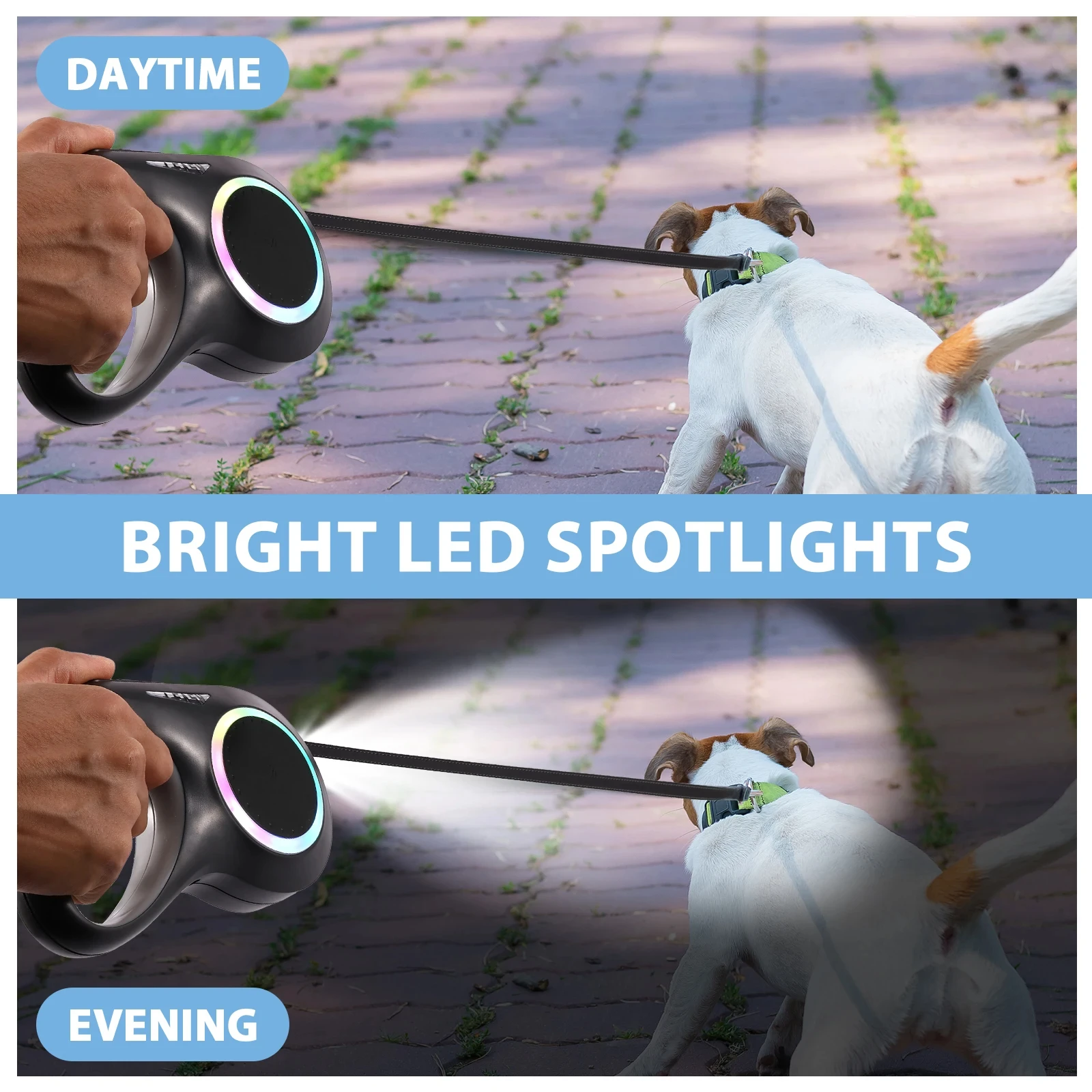 3/8m LED Flashlight Dog Leash Automatic Retractable Pet Luminous Straps Puppy Walking Night Outdoor Walking Non-Slip Handle