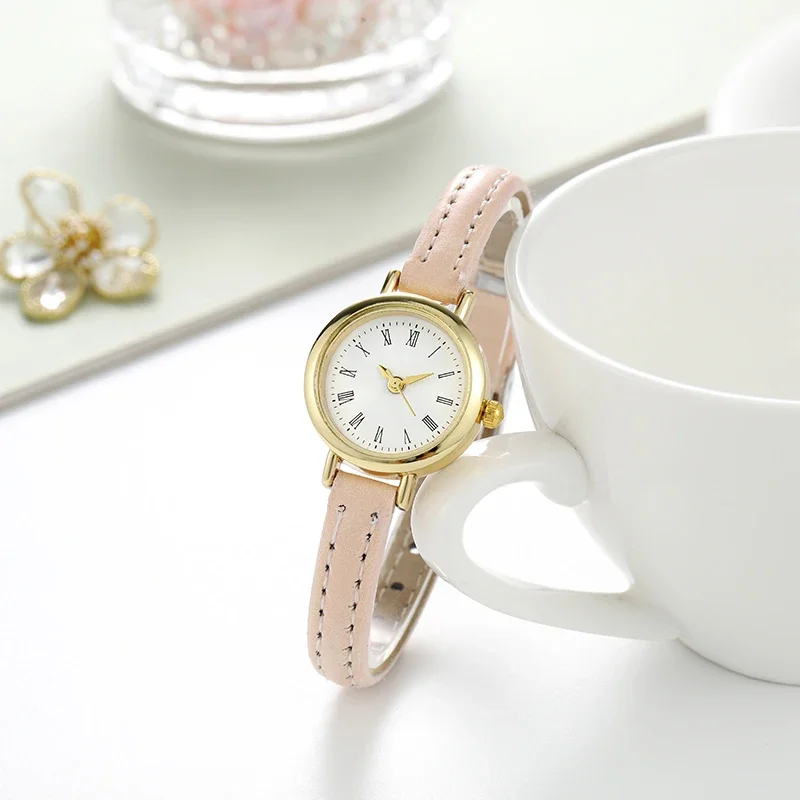 

Vintage Women Watches Small Round Dial Ladies Quartz Wristwatches Pink PU Leather Bracelet Watch Brand Female Quartz Clock Reloj