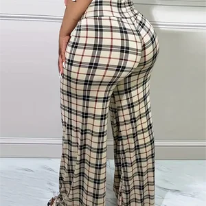 Women's Wide leg plaid pants, high waist, loose casual pants, spring, summer 12 Main Sales Women's Chess Clothing - №9