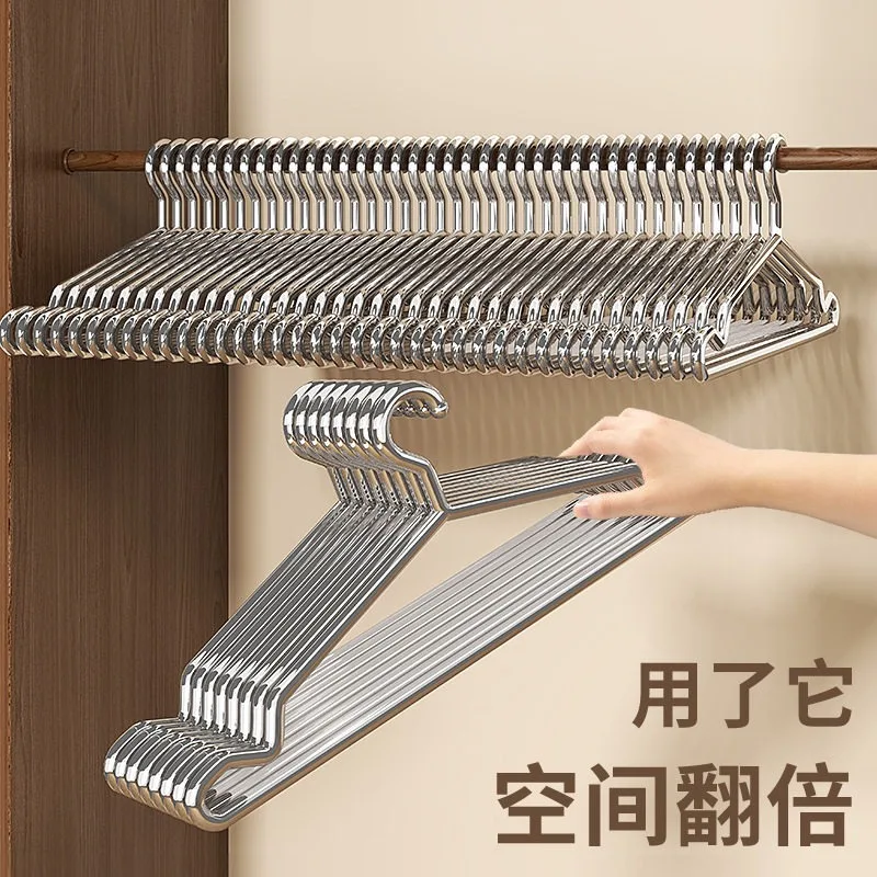 10pcs Solid Thickened Stainless Steel Clothes Hanger Non-slip Traceless Heavy Duty Coat Hanger Household Laundry Rack For Coat