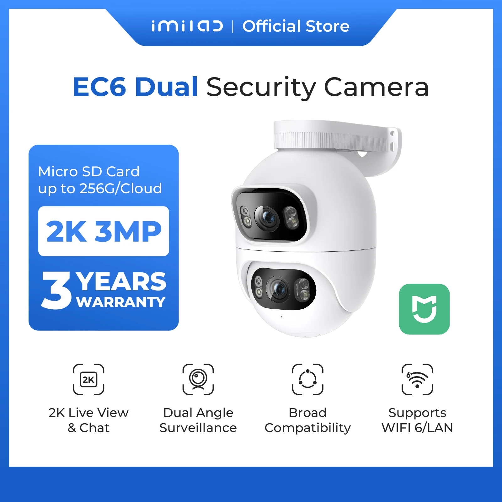 

IMILAB EC6 Dual Outdoor Surveillance Camera Dual Lens 360° PTZ Camera Colour Night Vision WiFi/LAN 7/24 Work With MiHome App