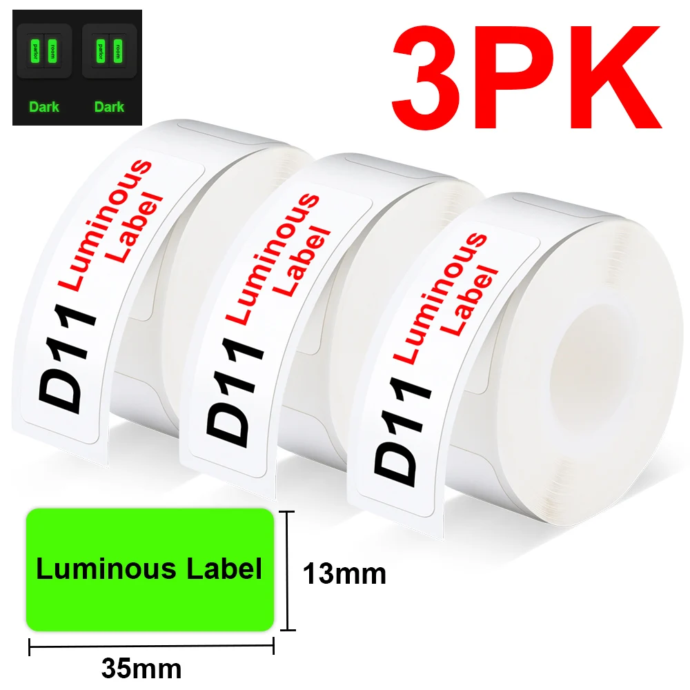 

3PK Niimbot D11 D110 Label Paper Luminous Label Sticker Adhesive Transparent D11 Label Tape for Niimbot D11 D110 Label Printer