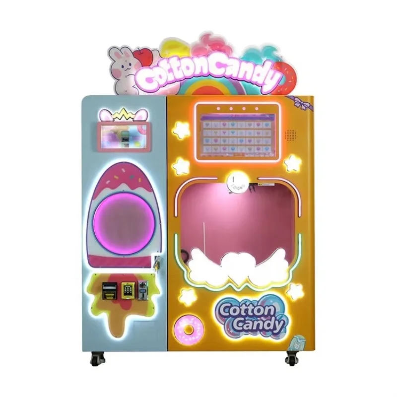 New Industrial Fully Automatic Cotton Candy Vending Machine-Commercial Grade With High Capacity Plug Powered