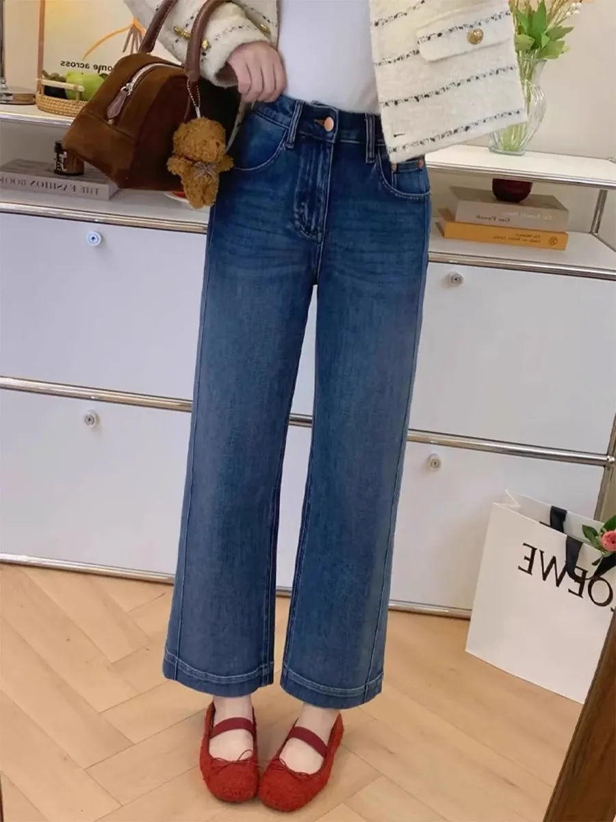 

Retro High Waist Loose Fit Straight Leg Jeans Women's Spring Autumn New Style plus Size Slimming Small Stature Nine Points Wi...
