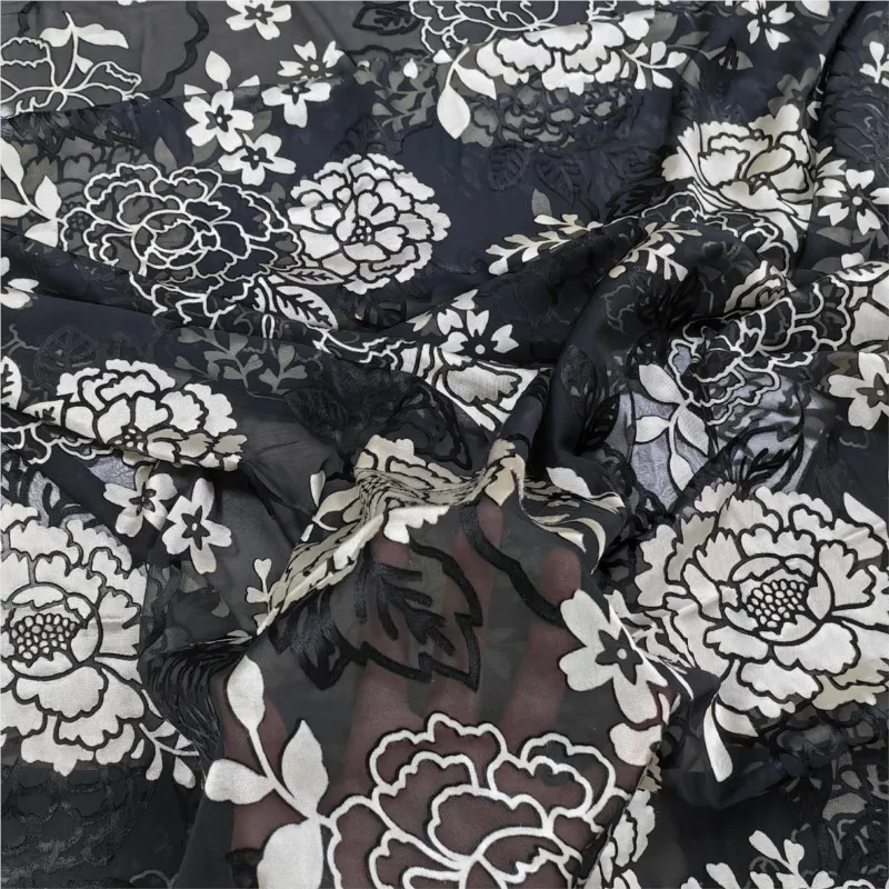 Gaun tidur cheongsam dari kain beludru gauze viscose brokat tenun bermotif cetak berwarna abu-abu tua