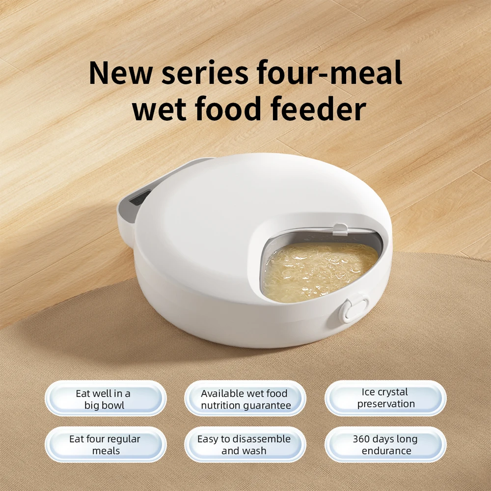 Alimentador automático para mascotas, 4 comidas, frescura, seco y húmedo, alimentación inteligente para gatos, dispensador de comida para perros, botón de sincronización, cuenco de alimentación lenta para perros y gatos