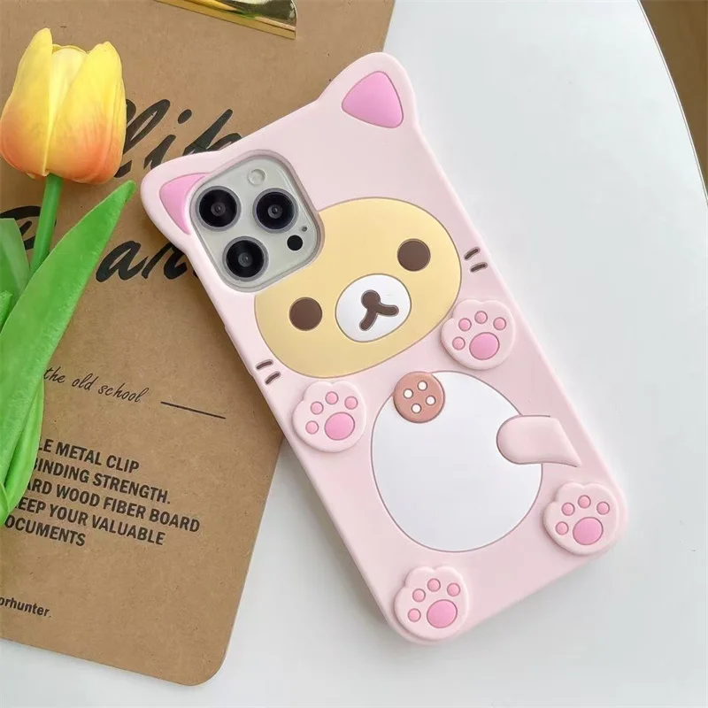 آيفون 17 16 15 برو ماكس 14 13 12 11 X Xs XR 7 8 Plus 6s 5s SE لطيف Rilakkuma الدب كيتي القط باو جراب هاتف غطاء سيليكون