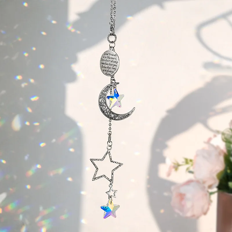 Stars and moon pendants silver wind chimes home window light collection decorations gifts ins pendants