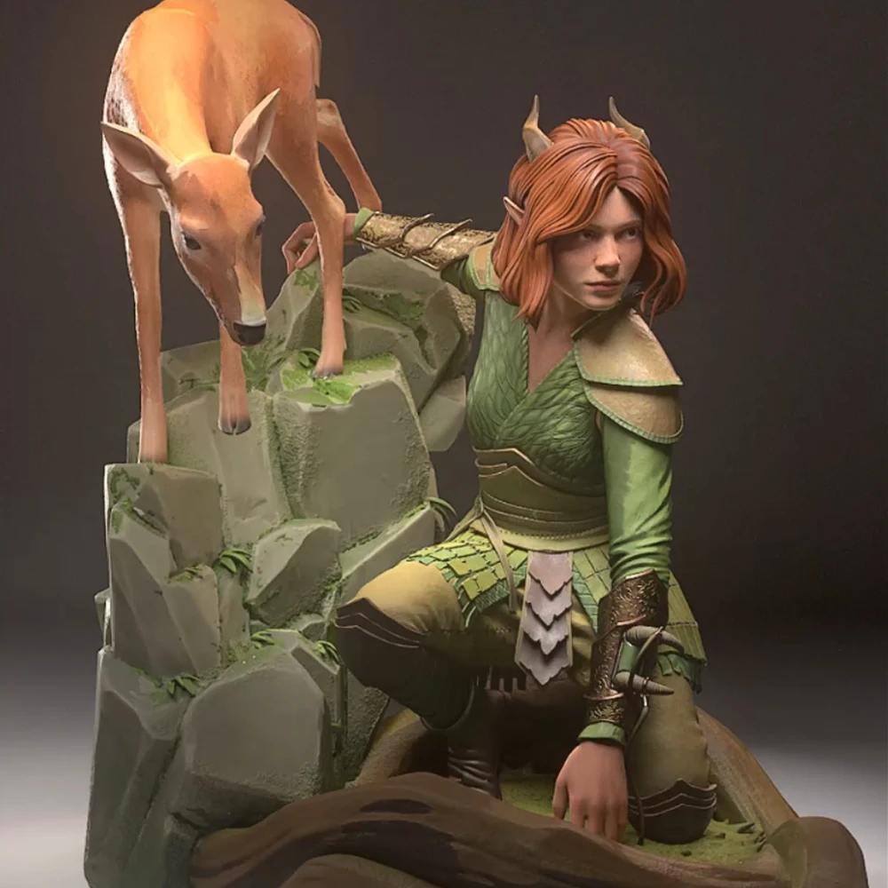

1/24 Belle Little Deer Beauty Resin Figurine Toy Unpainted GK Doll Unassembled 3D Print Assembly Miniature Reduction Statue Toy