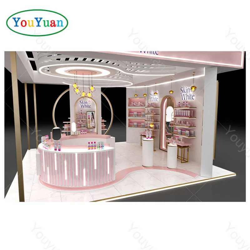 (Customized) cosmetic display cabinet glass display showcase led retail store showy beauty display rack tripod