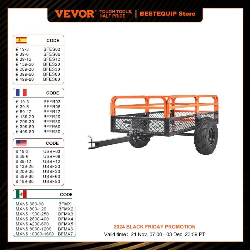 VEVOR Heavy Duty Steel ATV Dump Trailer Tow Behind Dump Cart Garden Trailer with Removable Sides and Tires for Mowers Tractors