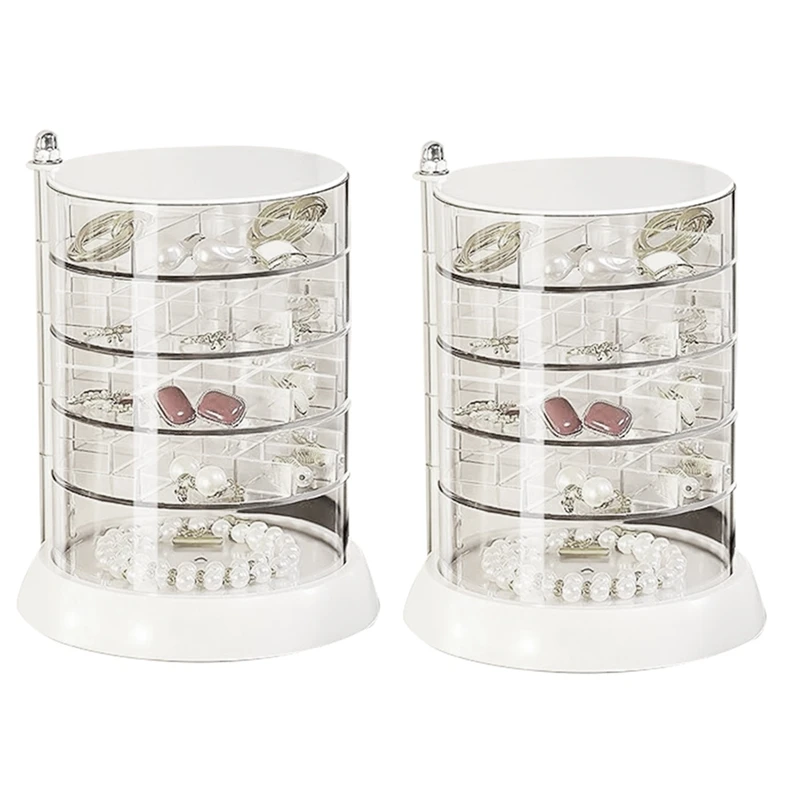 Rotable Clear Earring Organizer Box 5 Layers Jewelry Organizer Storage Box Hair Tie Container Holder Different Size Easy To Use