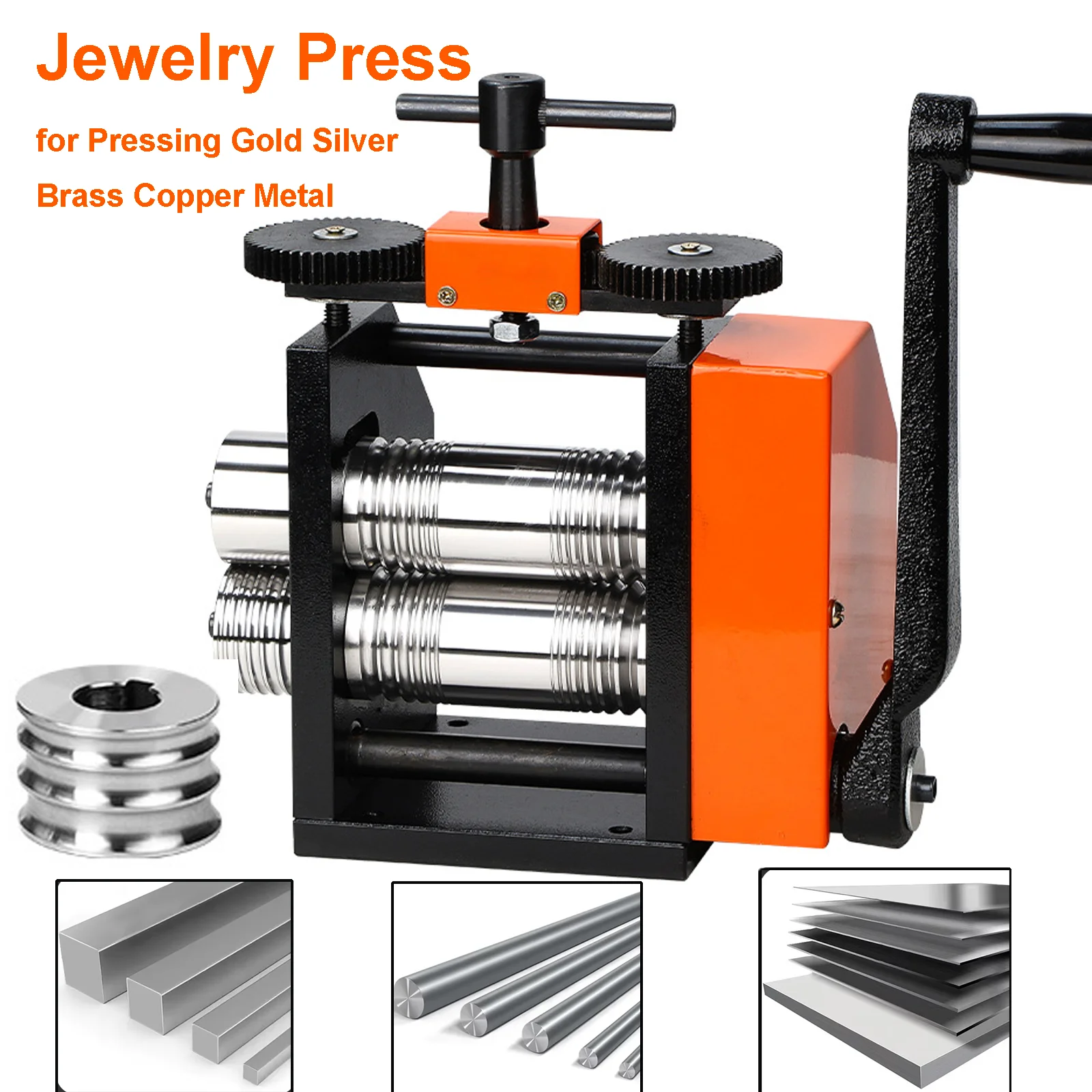 

4in1 Jewelry Press Multi-function Rolling Mill Adjustable Thickness for Pressing Gold Silver Metal Into Square Sheet Round Wires