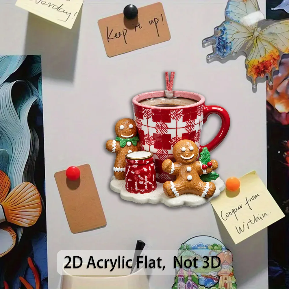 1pc 2D Flat Gingerbread Magnet. Red Checkered Acrylic. Strong Reusable Winter Decor with Stand for Fridge & Xmas Tree