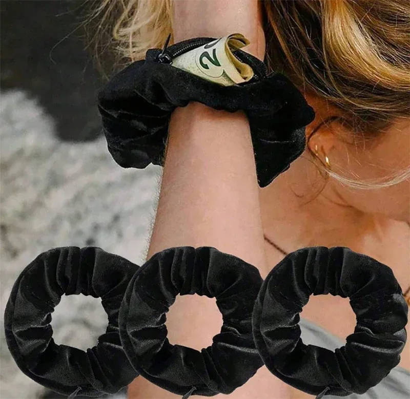 1PC Portable Hidden Safe Sight Secret Hair Tie Storage Case Hair Scrunchie With Zipper Hide Key Cash Jewelry Hair Accessories