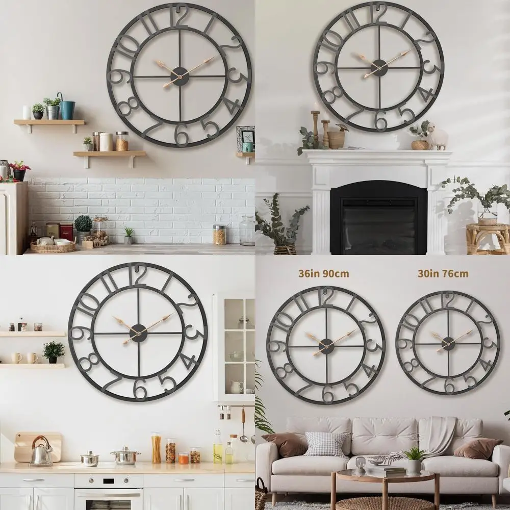 

36 Inch Extra Oversized Large Giant Modern Decorative Wall Clock,Vintage Industrial Farmhouse Black Metal Big Arabic Numerals La
