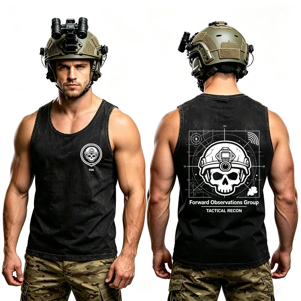 Forward Observations Group Military Tactical Recon Skeleton Vintage Washed Tank Tops Men's Women Cotton Sleeveless Vest T-shirts