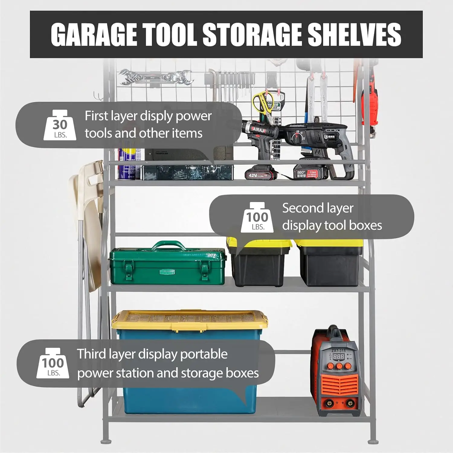 Alloy Steel Tool Storage Organizer,Heavy Duty Tool Holder for Power Tool, Drill, Screwdriver, Wrench, Storage Shelf