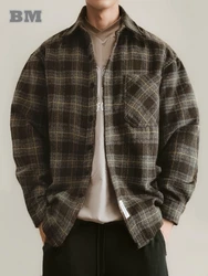 Autumn Winter Korean Fashion High Quality Plaid Shirts For Men Vintage Plus Size Men Clothing Streetwear Loose Long Sleeve Coat