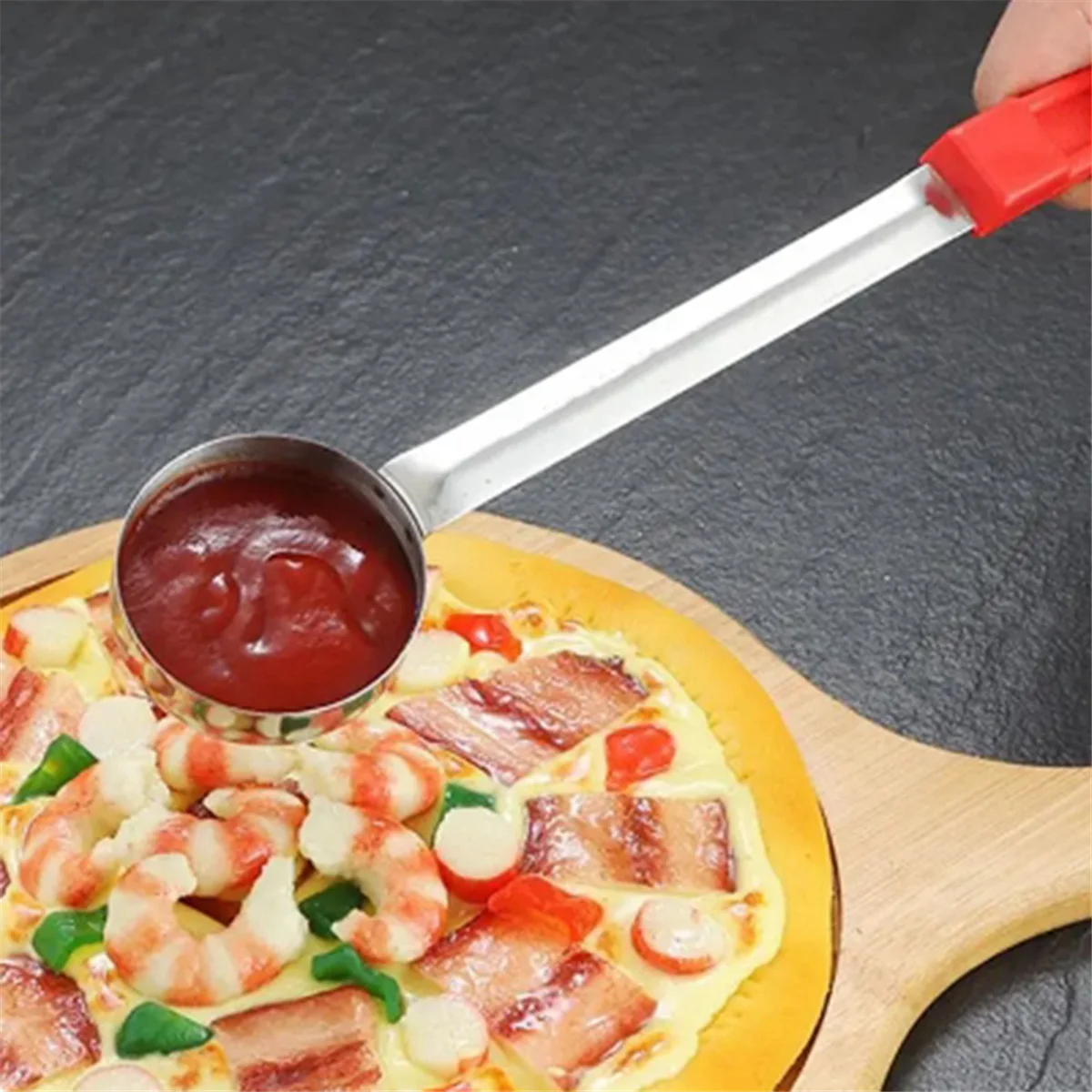 Stainless Steel Pizza Sauce Spoon Pizza Spread Ladle Serving Spoon with Long Handle Kitchen Baking Tool 3 Ounce