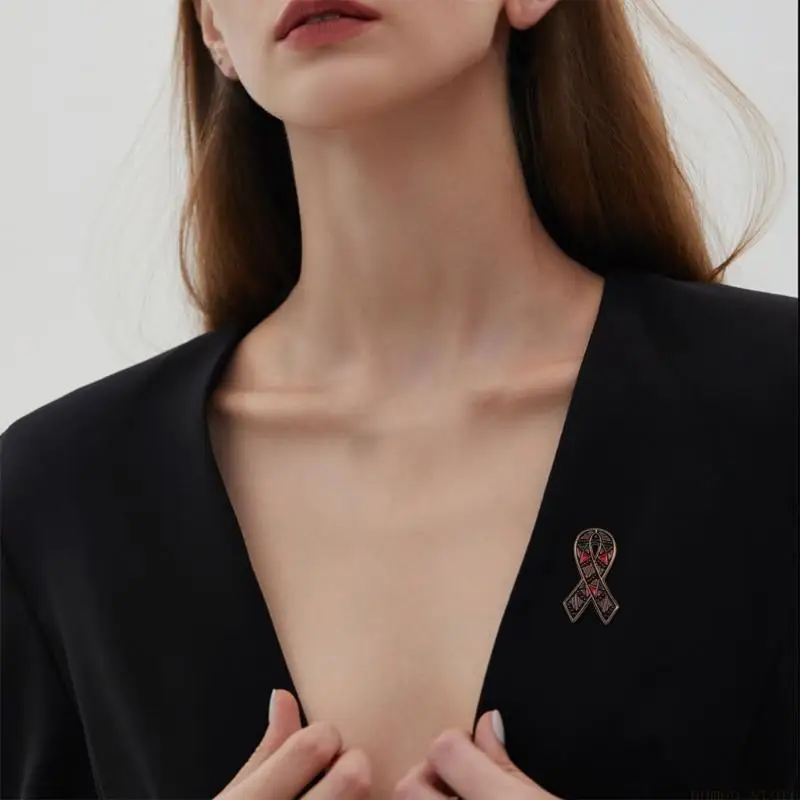 31BF Playful Black Ribbon Brooch Ribbon Pin Stylish Party Badge Alloy Texture Suitable for Party Dress Up and Present Giving