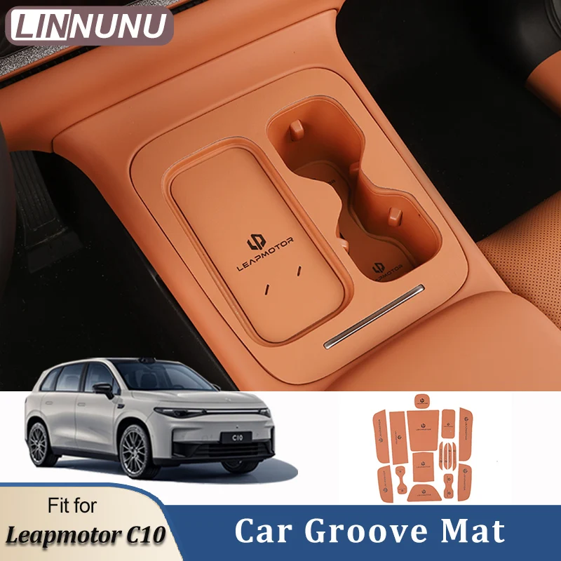 LINNUNU-alfombrilla antideslizante con ranura para puerta para Leapmotor C10, almohadilla para puerta Interior/taza, almohadilla antideslizante, portavasos para coche, cojín, accesorios para automóvil